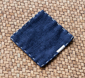 Navy Blue Chinese Style Linen Coasters | Set of 4 | Hand-Embroidered Tea Mats | 9x9cm
