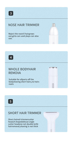 White 5-in-1 Electric Shaver for Women | Versatile Hair Remover for Face & Body