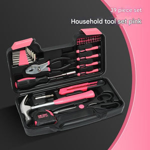39pc Home Tool Kit | Pink | Carbon Steel Hardware Set