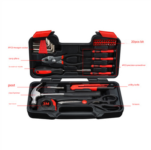 39pc Home Tool Kit | Red | Carbon Steel Hardware Set
