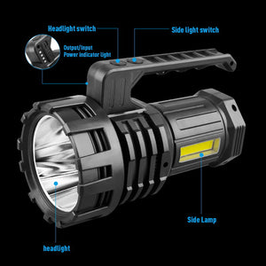 Black LED Searchlight | Rechargeable Handheld Spotlight | 500m Range | Long Lasting