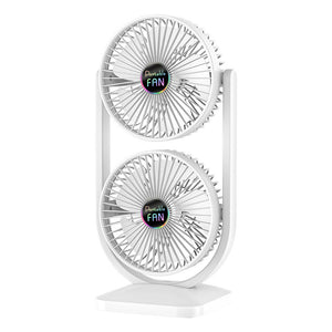 Desk Fan | USB Rechargeable | Dual Head | Portable Double Air Circulator | White