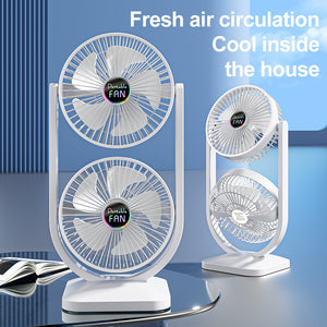Desk Fan | USB Rechargeable | Dual Head | Portable Double Air Circulator | White