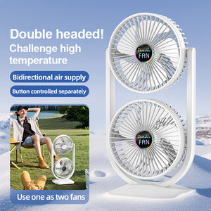 Desk Fan | USB Rechargeable | Dual Head | Portable Double Air Circulator | White