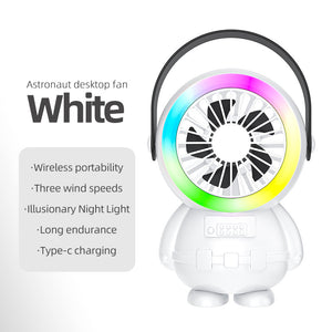 Astronaut Desk Fan | White | USB Rechargeable | RGB Night Light | Portable Cooling