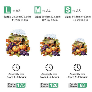Wooden Jigsaw Puzzle | Fruit & Veggie Basket | Thanksgiving Design | Size S