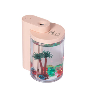 USB Micro Landscape Humidifier | Pink | 260ml | LED Light | Cool Mist Maker