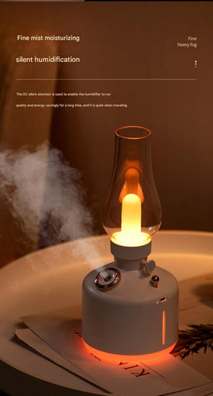 Retro Kerosene Lamp Humidifier | Black | Rechargeable | Cool Mist with Dimmable Light