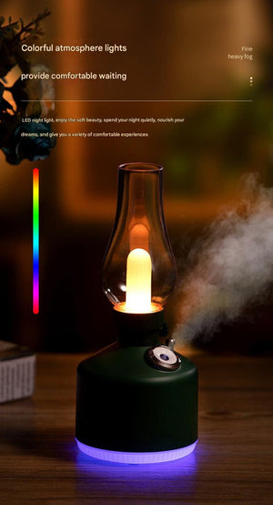 Retro Kerosene Lamp Humidifier | Black | Rechargeable | Cool Mist with Dimmable Light