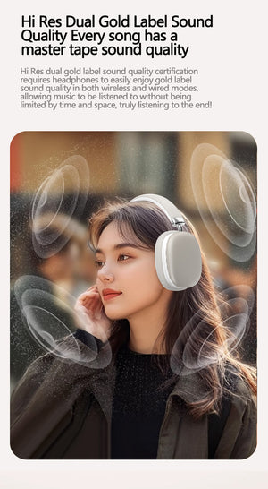 Beige Wireless Bluetooth Headphones | Over-Ear | Deep Bass | Foldable | Long Battery Life