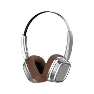 Silver & Brown Compact Retro Headphones | Wireless Bluetooth | Deep Bass | Immersive Sound