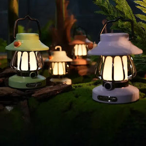 Green Retro Snail Night Light | Portable Rechargeable Camping Lantern | 3-Color Dimming | Hook