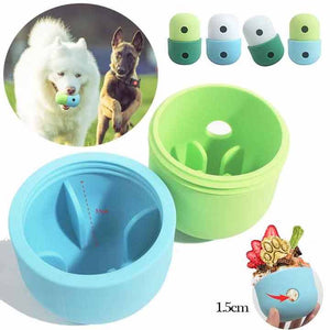 2 Pcs White & Blue Interactive Pet Treat Dispensing Ball | Food-Grade Silicone Rolling Toy for Dogs | 1.5 cm Leakage Hole