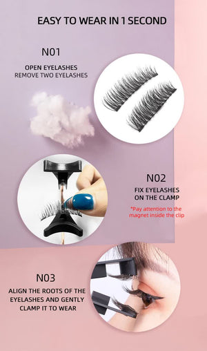 Style 5 Black Magnetic False Eyelashes Kit | 3 Pairs with Applicator Clip & Mirror Case
