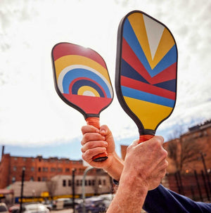 Fiberglass Pickleball Paddle Set | 2 Paddles + 4 Balls + Carry Bag | Colourful Geometric Patterns | Style 3