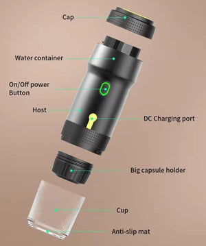 3-in-1 Espresso Maker | Portable & Rechargeable | Capsules & Ground Coffee | Green