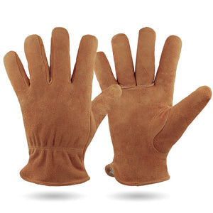 Cowhide Work Gloves | M Size | Insulated Windproof & Anti-Slip | Coffee Brown