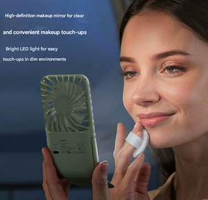 Green Portable Handheld Fan with Makeup Mirror | USB Rechargeable | 3-Speed Mini Fan for Summer Cooling