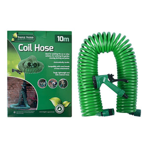 Retractable Garden Hose | 10m | EVA Spring Hose | 5-Function Spray Gun | Burst-Proof