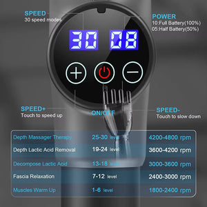 Massage Gun | Deep Tissue | Black Design | 30 Speeds | 6 Heads | Type-C Charging