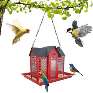 Hanging Bird Feeder | Pink | House-Shaped | Metal Design | For Wild Birds