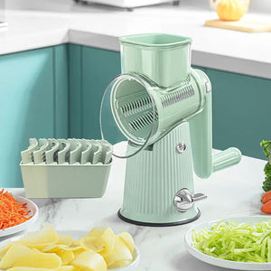 Rotary Vegetable Slicer & Grater | Multi-Function | 5 Blade Types | 10-Piece Set + Storage | Green