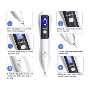 Skin Tag & Mole Remover Pen | 9-Level | USB Rechargeable | LED Display | Silver