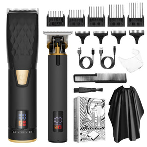 2-in-1 Hair Clipper & Trimmer Kit | Cordless | 5-Speed Tuning | LED Display | Black