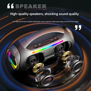 Bluetooth Speaker | Portable | 60W Power | RGB Lights | Multiple Inputs | Black