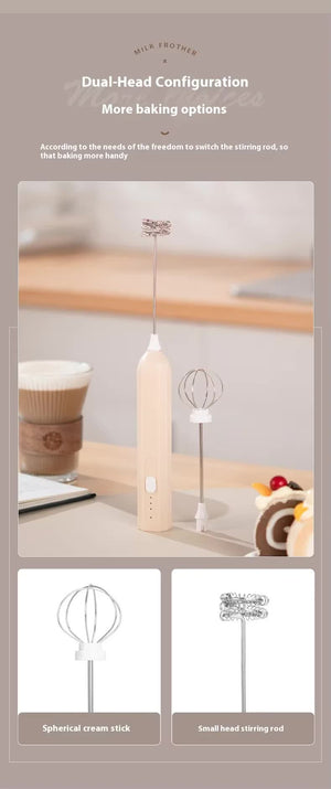 Mini Hand Mixer | Rechargeable | Frother + Whisk Heads | Black