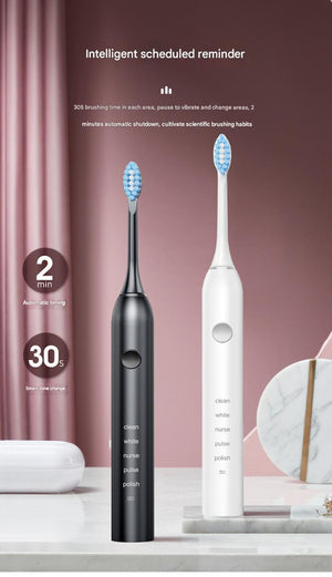Advanced Sonic Toothbrush: 5 Cleaning Modes, 2-Min Timer, USB Fast Charge, Purple (4 brush heads + bracket + toothbrush box)