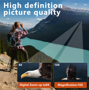 Camera Binoculars | HD Digital | 8X Zoom | LCD Screen | Starlight Night Vision | Silver & Black