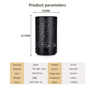 Iron Aroma Diffuser | 100ml | Khaki & Black Forest Design | 7-Colour LED | Cool Mist Humidifier
