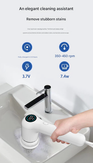 Electric Spin Scrubber | Rechargeable | 5 Heads | Waterproof | Digital Display | White