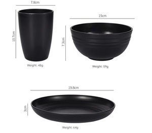 Wheat Straw Dinnerware Set | 24-Piece | Eco-Friendly | Plates, Bowls & Cups | Black