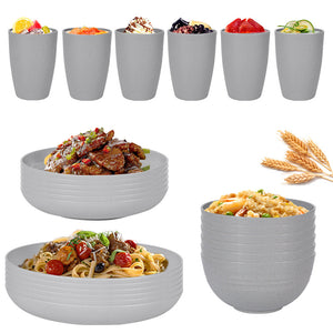Dinnerware Set | 24-Piece | Light Grey | Wheat Straw Eco-Friendly | Plates, Bowls & Cups