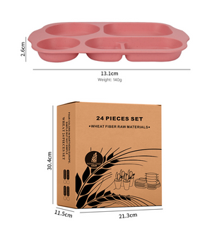 Wheat Straw Dinnerware Set | 24-Piece | Eco-Friendly | Plates, Bowls, Cups & Cutlery | Mixed Colours