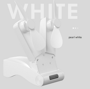 Dual-Head Folding Fan | White | USB Rechargeable | 3-Speed | 10.5x4.5x4cm
