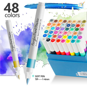 Kids Acrylic Marker Pens | 48 Colours | Washable | Creative Drawing & Doodling