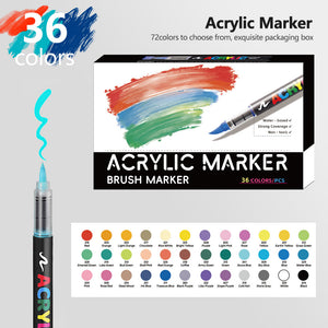 Acrylic Marker Pen Set | 36 Colours | Soft Brush Tip | 13.8cm | Vibrant Cyan | Art Pen