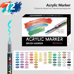 Acrylic Marker Pen Set | 72 Colours | Soft Brush Tip | 13.8cm | Vibrant Cyan | Art Pen