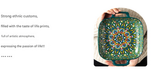 Bohemian Ceramic Plate | 9-Inch Square with Handles | Kalia Design