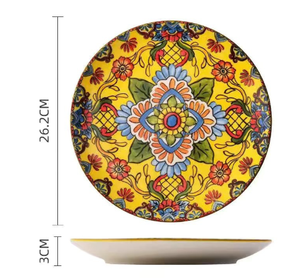 Bohemian Ceramic Shallow Plate | 10-Inch | Yellow-Bos