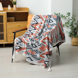 Bohemian Knitted Sofa Blanket | Red-Blue | 130x170cm | 900g | Hotel & Nap Use