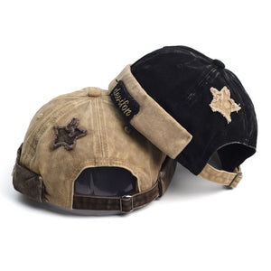 Vintage Cotton Docker Cap | Khaki | Star Patch | Unisex Brimless Beanie