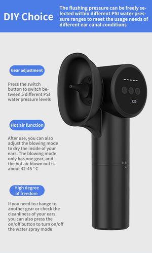 Electric Ear Wax Remover | Irrigation System | 5 Modes | USB-C | Hot Air Drying | Black