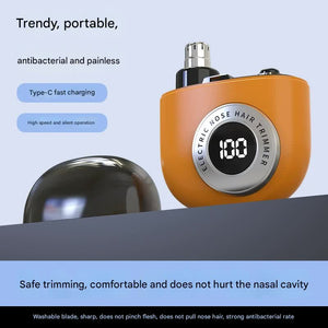 Mini Nose Hair Trimmer | USB-C Rechargeable | LED Display | Washable Head | Pain-Free Grooming | Orange