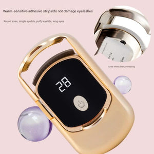 Electric Heated Eyelash Curler | 55°C Constant Temp | LED Display | Rechargeable | Gentle Curl | Gold