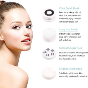 4-in-1 Facial Cleansing Brush | Electric & Waterproof | Bi-Directional Spin | 3 Speeds | USB Rechargeable | White