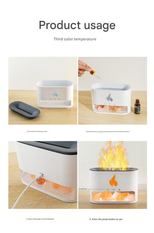 Himalayan Salt Aroma Diffuser & Humidifier | Flame Effect | 7 Lights | Ultrasonic | Auto Shut-Off | White